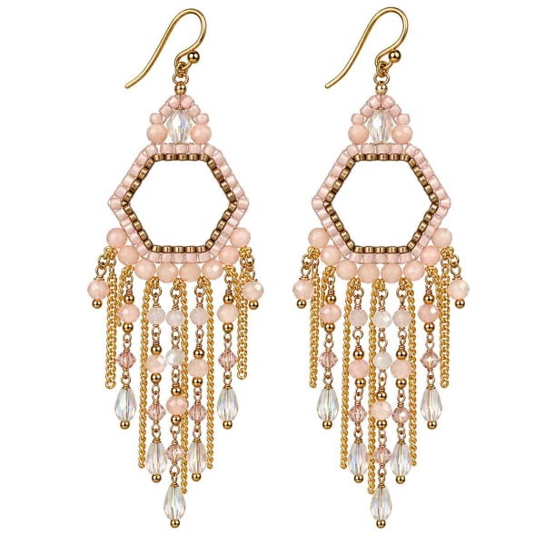 Boho Ohrhänger Lombok – Rosé-Crystal mit vergoldetem Edelstahl