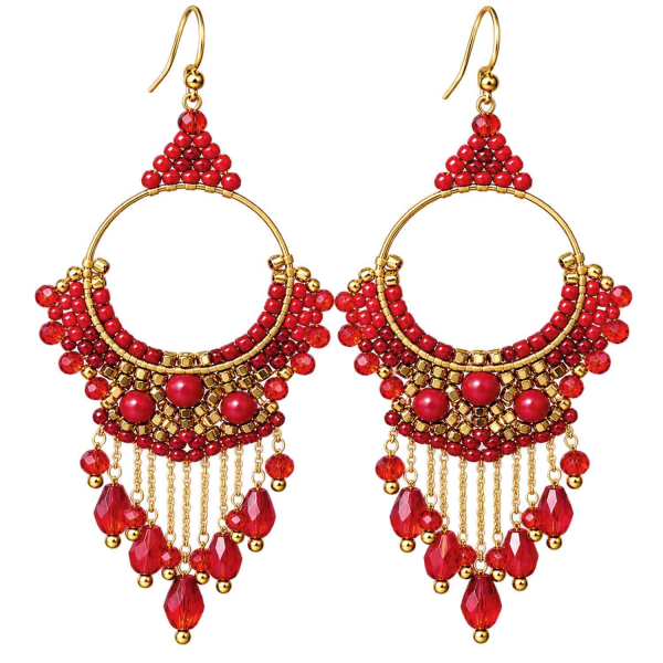 Boho Ohrhänger Sansibar – Rot & Gold – 925 Silber vergoldet