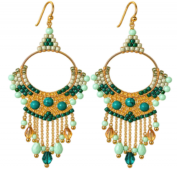 Boho Ohrhänger Sansibar – Grün, Mint & Türkis – 925 Silber vergoldet