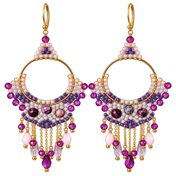 Boho Ohrhänger Sansibar – Pink, Rosa & Flieder – 925 Silber vergoldet