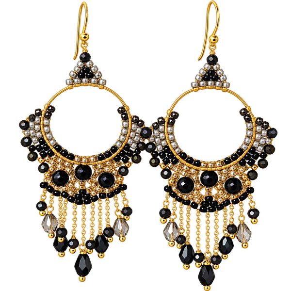 Boho Ohrhänger Sansibar – Schwarz & Silber – 925 Silber vergoldet