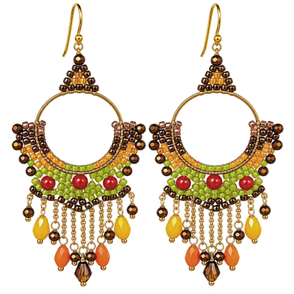 Boho Ohrhänger Sansibar – Grün, Orange & Braun – 925 Silber vergoldet
