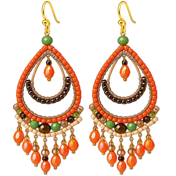 Boho Ohrhänger Tonga – Orange Grün – 925 Silber vergoldet