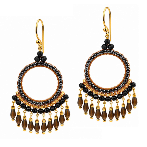 Ohrhänger Haiti – Boho Ohrringe Schwarz-Braun & Gold