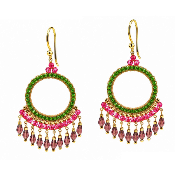 Ohrhänger Haiti – Boho Ohrringe Grün-Pink & Gold