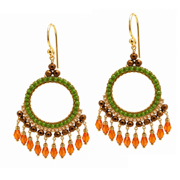 Ohrhänger Haiti – Boho Ohrringe Grün-Orange & Gold