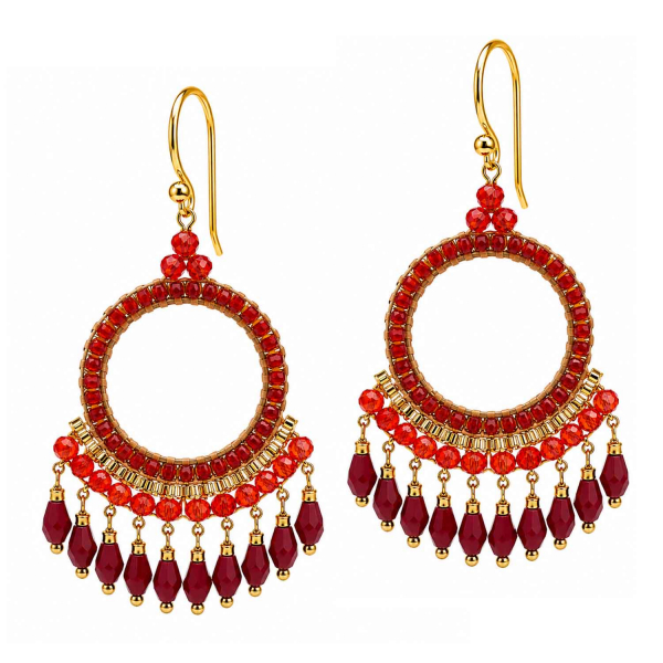 Ohrhänger Haiti – Boho Ohrringe Rot-Bordeaux & Gold