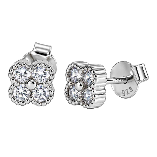Rosa – Blüten-Ohrstecker aus 925 Silber rhodiniert mit Zirkonia, 6,5 mm