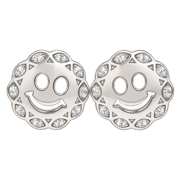 Happy – Smiley-Ohrstecker aus 925 Silber rhodiniert mit Zirkonia, Ø 10 mm