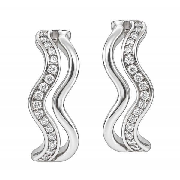 Benice – Wellen-Ohrstecker aus 925 Silber rhodiniert mit Zirkonia, 16 × 4,5 mm