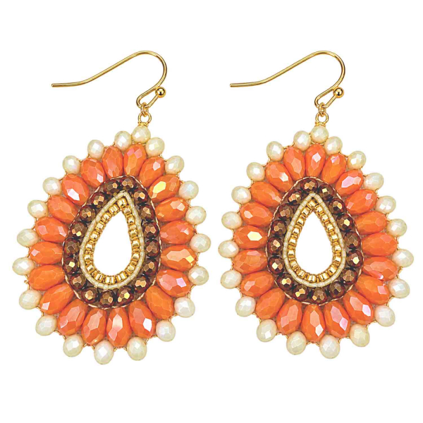 Ohrhänger Patil – Boho-Tropfen in Orange und Creme