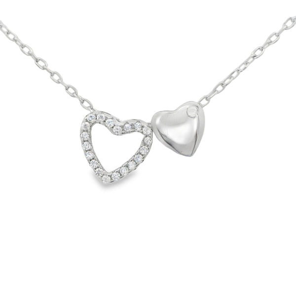Doppelherz-Kette aus 925 Silber rhodiniert mit Zirkonia – 42+3 cm