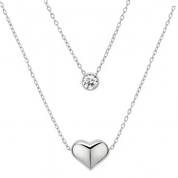 Layerkette 925 Silber rhodiniert mit Herz & Zirkonia – 42/46 +3cm