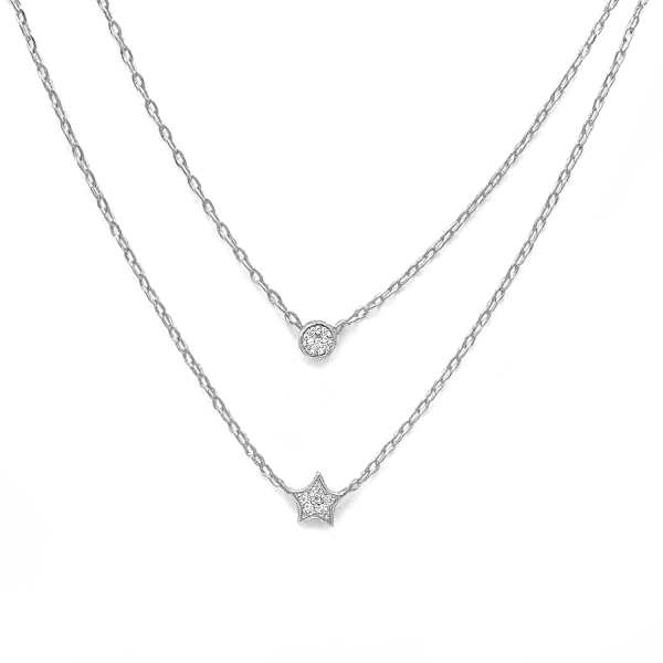 Layerkette „Stella Duo“ aus 925 Silber rhodiniert – Stern & Zirkonia-Kreis