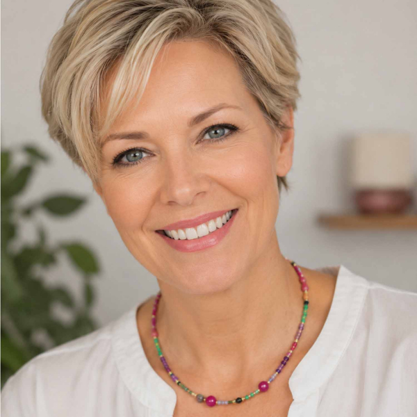 Amita Edelstein-Kette mit Amethyst, Rubin & Green Onyx