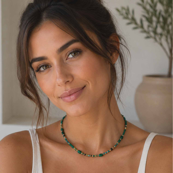 Amita Edelstein Kette mit Amazonit, Green Onyx, Türkis & Smaragd