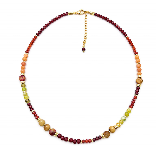 Edelsteinkette Kesara – Karneol & Peridot – Edelstahl vergoldet