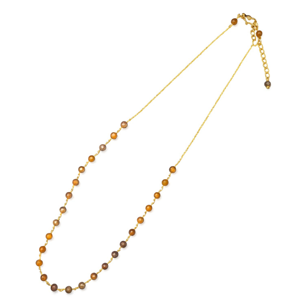 Brauner Mondstein Edelstein Kette vergoldet aus Edelstahl