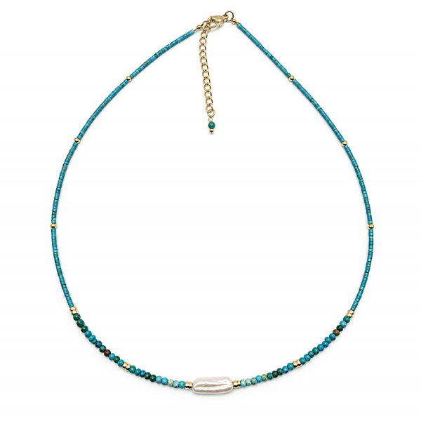 Edelsteinkette Palita – Türkis & Süßwasserperle – 42 + 3 cm