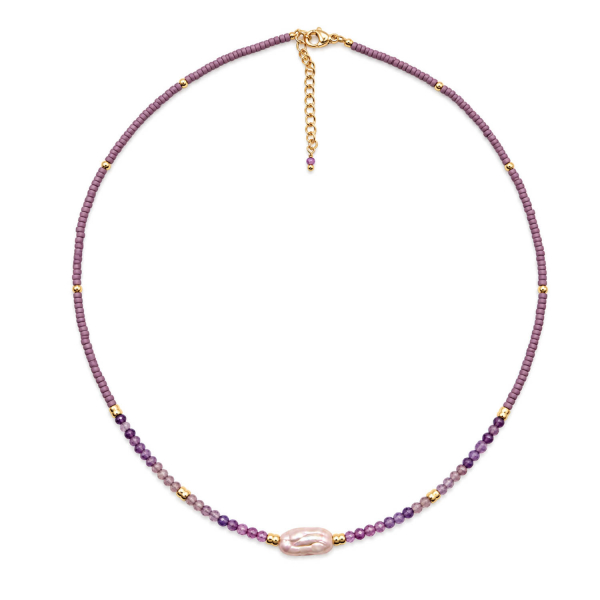Edelsteinkette Palita – Amethyst & Süßwasserperle – 42 + 3 cm