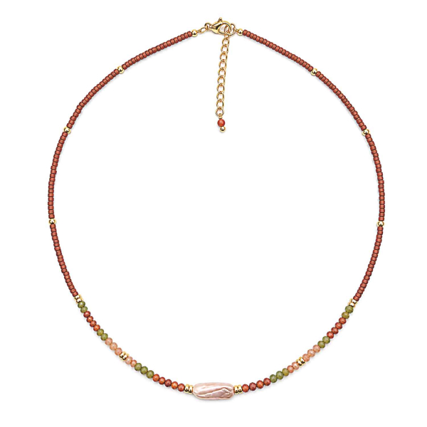 Edelsteinkette Palita – Achat, Grüner Granat, Turmalin & Süßwasserperle – 42 + 3 cm