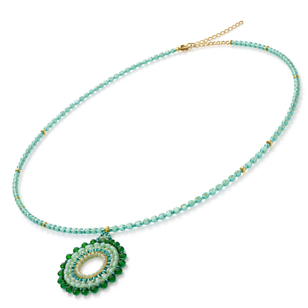Boho Statement Kette Mint & Grün – Handgefertigter Anhänger mit Glasperlen