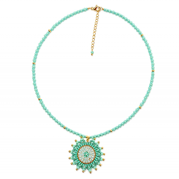 Kette Jutil mit Glasperlen in Mintgrün – 42+5 cm