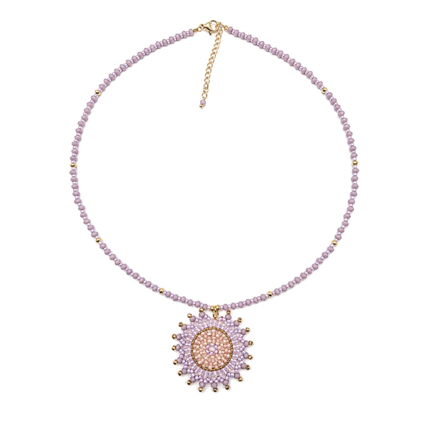Kette Jutil mit Glasperlen in Flieder – 42+5 cm