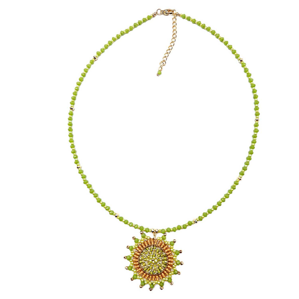 Kette Jutil mit Glasperlen in Limettengrün – 42+5 cm