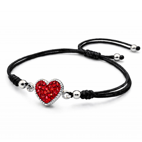 Armband Corazon – Silberherz mit roten Kristallen, verstellbar
