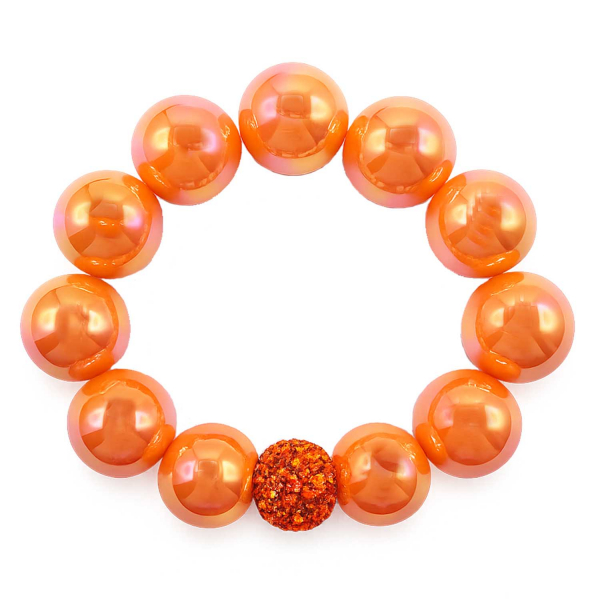 Armband Glam Sunset Orange Pearl – Orange 16 mm Perlen mit Kristallkugel