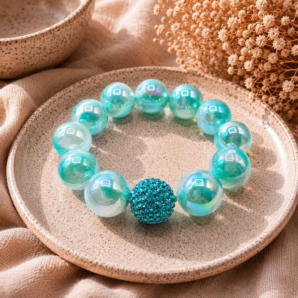 Armband Glam Caribbean Aqua Pearl – Aqua 16 mm Perlen mit Kristallkugel