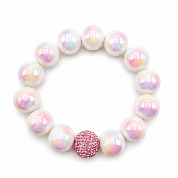 Armband Pearl Blush – Glasperlen 16 mm mit Kristallkugel Light Rose