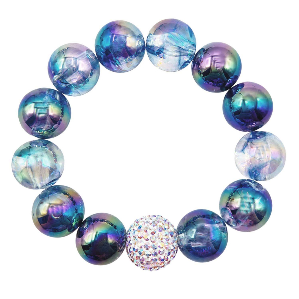 Armband Mystic Ocean – Glasperlen 16 mm mit Aurora Boreale Kristallkugel