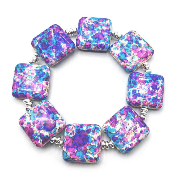 Armband California – Türkis-Pinke Keramikperlen mit versilberten Hämatitperlen