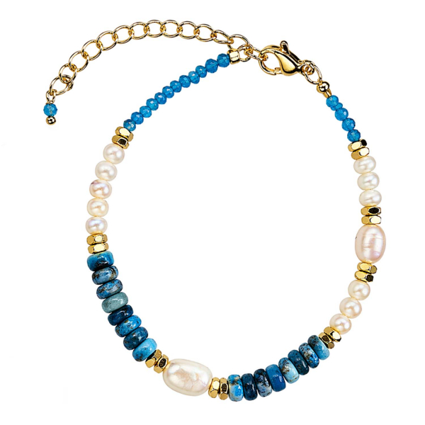 Armband Indica – Apatit, Süßwasserperle & vergoldeter Hämatit