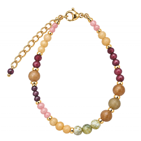 Edelsteinarmband Kesara – Karneol & Peridot – Edelstahl vergoldet