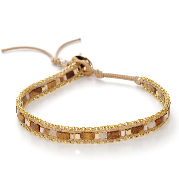 Armband Daya mit Jaspis – Edelstahl, vergoldeter Hämatit & gewachste Baumwolle