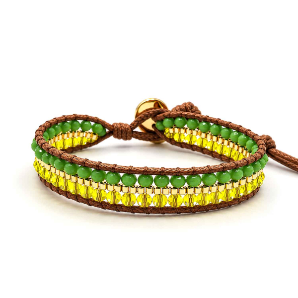 Armband Malee Kiwi – Kristallglasperlen in Grün und Gelb mit vergoldeten Details