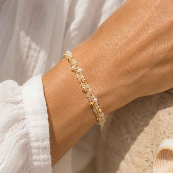 Armband Mayari – Edelstahl mit Glasperlen & Süßwasserperlen