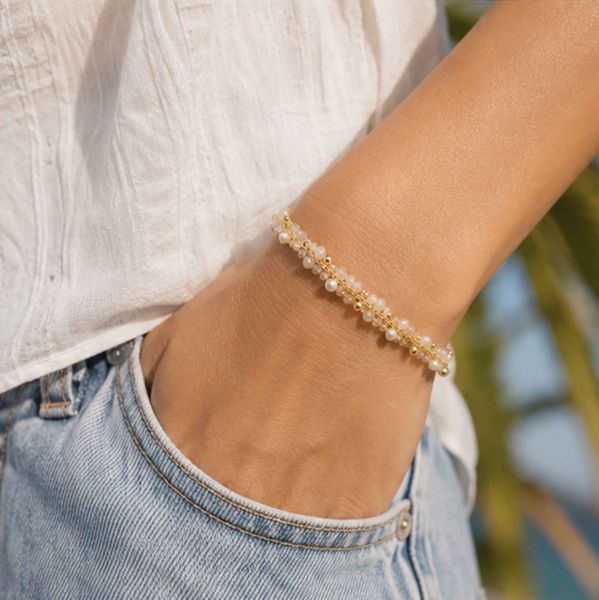 Armband Mayari – Edelstahl mit Glasperlen & Süßwasserperlen