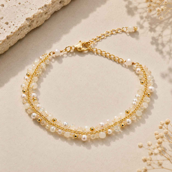 Armband Mayari – Edelstahl mit Glasperlen & Süßwasserperlen