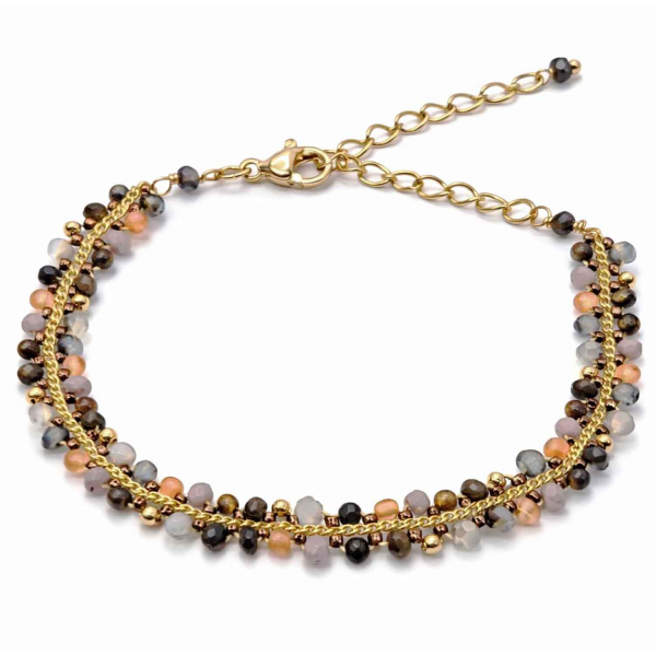 Armband Mayari – Edelstahl mit Glasperlen in Naturtönen