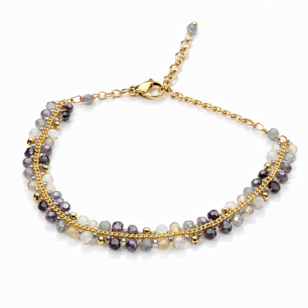 Armband Mayari – Edelstahl mit grauen Glasperlen