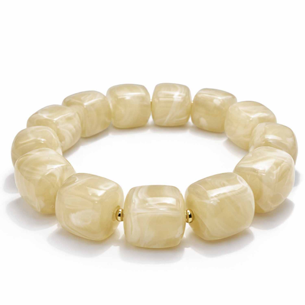 Armband Mora Vanille – Elastisches Armband mit glänzenden Würfelperlen