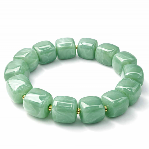Armband Mora Salbei – Elastisches Armband mit glänzenden Würfelperlen