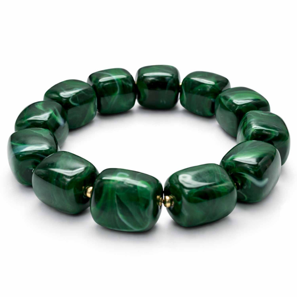 Armband Mora Dunkelgrün – Elastisches Armband mit glänzenden Würfelperlen