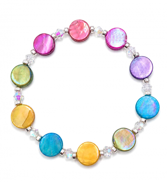 Armband Cordula – Bunte Muschelplättchen mit Kristallperlen