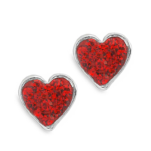 Ohrstecker „Little Heart“ Light Siam – 925 Silber rhodiniert mit Preciosa Kristallen, 7 mm