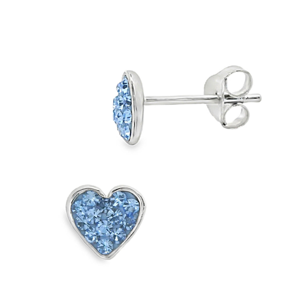 Ohrstecker „Little Heart“ Light Sapphire – 925 Silber rhodiniert mit Preciosa Kristallen, 7 mm